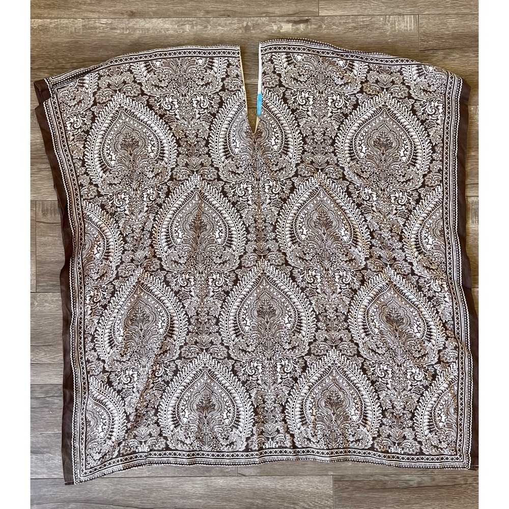 J. McLaughlin Brown Paisley Linen Poncho Top Coverup - Picture 3 of 6
